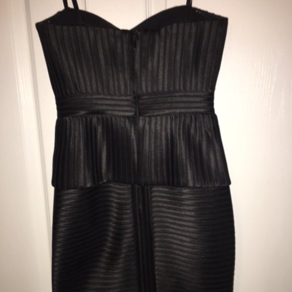 BCBGMaxazria Karina Strapless Satin Black Peplum Dress - Picture 3 of 4